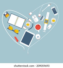 I'm fond of gadgets. Vector set of Flat business icons. Digital Art and Gadgets.