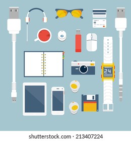 I'm fond of gadgets. Vector set of Flat business icons. Digital Art and Gadgets.