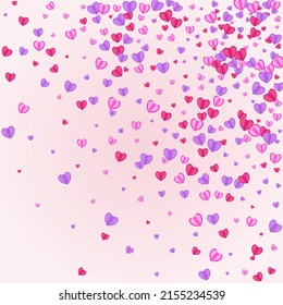 Fond Heart Background Pink Vector. Sweetheart Pattern Confetti. Tender Amour Illustration. Lilac Confetti Design Frame. Violet Wallpaper Texture.