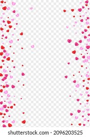 Fond Heart Background Transparent Vector. Gift Texture Confetti. Pink Cute Illustration. Red Heart Falling Pattern. Tender Decor Backdrop.