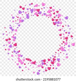 Fond Heart Background Transparent Vector. Congratulation Frame Confetti. Pink Volume Backdrop. Violet Heart Happy Illustration. Red Banner Pattern.