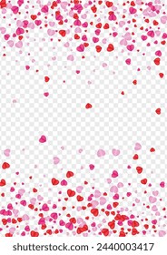 Fond Heart Background Transparent Vector. Falling Texture Confetti. Pink Fall Illustration. Tender Heart Shape Pattern. Red Paper Backdrop.