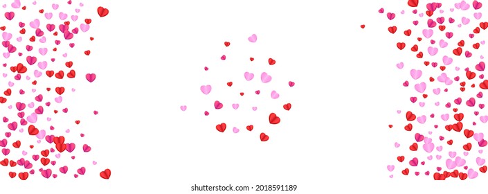 Fond Heart Background White Vector. Decor Frame Confetti. Violet Blank Illustration. Tender Heart Bright Texture. Pink Falling Pattern.