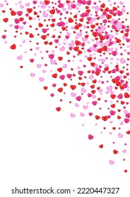 Fond Heart Background White Vector. Romantic Illustration Confetti. Violet Party Pattern. Red Confetti Sweetheart Texture. Tender Valentine Frame.