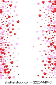 Fond Heart Background White Vector. Volume Illustration Confetti. Tender Element Backdrop. Pink Heart Elegant Pattern. Red Isolated Frame.