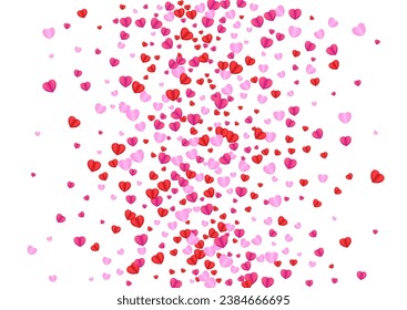 Fond Heart Background White Vector. Birthday Texture Confetti. Tender Random Illustration. Red Confetti Volume Pattern. Pink Cut Frame.