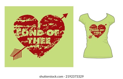 Fond Of The, Love heart Shape Romantic Vintage Broken Texture diseño de camisetas 