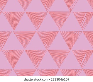 Fondant pink white colours traingle hand abstract draw minimal seamless geo pattern in vector . Shibori print. Watercolour stripe batik. Handmade shirt tie dye Japan traditional tile.