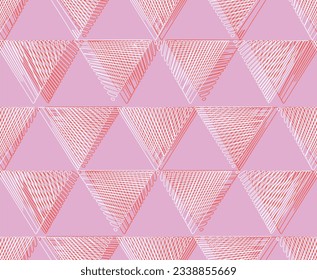Fondant pink white colours traingle hand abstract draw minimal seamless geo pattern in vector . Shibori print. Watercolour stripe batik. Handmade shirt tie dye Japan traditional tile.