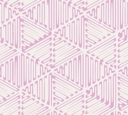 Fondant Pink White Colours Triangles Hand Abstract Draw Minimal Seamless Geo Pattern In Vector . Shibori Print. Watercolour Stripe Batik. Handmade Shirt Tie Dye Japan Traditional Tile.