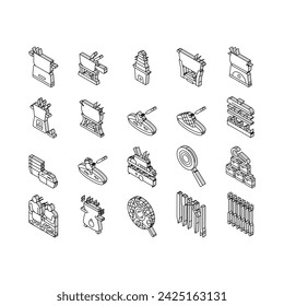 Fondue Cooking Delicious Meal isometric icons set. Cheese And Chocolate Tasty Dish Prepared In Warmer Kitchen Appliance Electronic Equipment. Preparing Raclette Food Color