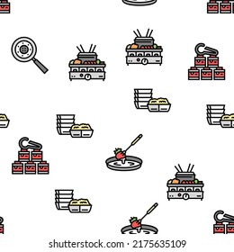 Fondue Cooking Delicious Meal Vector Seamless Pattern Thin Line Illustration