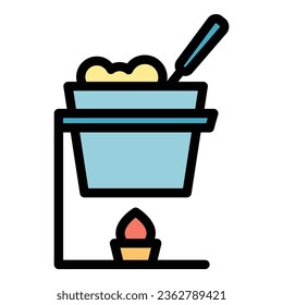 Fondue cooking icon outline vector. Cheese bread. Melt dish color flat