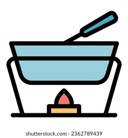 Fondue fire icon outline vector. Cheese food. Cooking dish color flat
