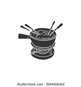 Fondue Food Icon Silhouette Illustration. Cheese Appetizer Vector Graphic Pictogram Symbol Clip Art. Doodle Sketch Black Sign.