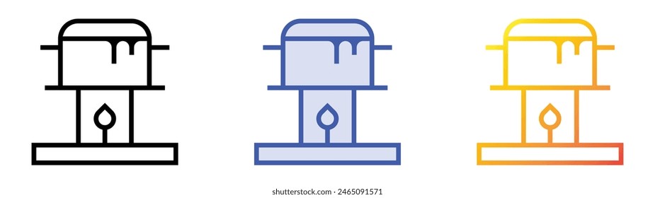 Fondue-Symbol. Lineares, blaues Füllungs- und Verlaufsstil-Design auf weißem Hintergrund