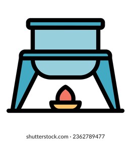 Fondue icon outline vector. Cheese dip. Food melted color flat