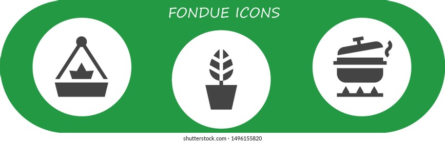 fondue icon set. 3 filled fondue icons.  Collection Of - Pot