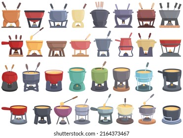 Fondue icons set cartoon vector. Cheese cow. Melted cook
