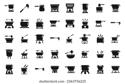 Fondue icons set simple vector. Cheese melted. Cook pot