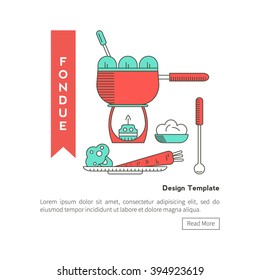 Fondue party . Icons in the trendy linear style on isolated background. Traditional Swiss dishes. It can be used as design elements for cards, invitations, menus  and other printing products