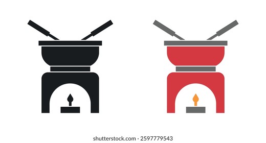 Fondue pot colored icon set. Stock Vector