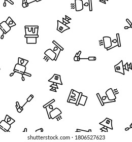 Fondue Pot Equipment Vector Seamless Pattern Thin Line Illustration