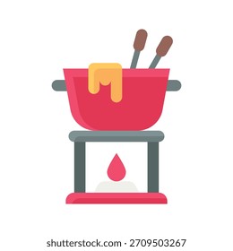 Fondue Pot Con Ilustración vectorial De Fuego, Icono De Estilo Plano