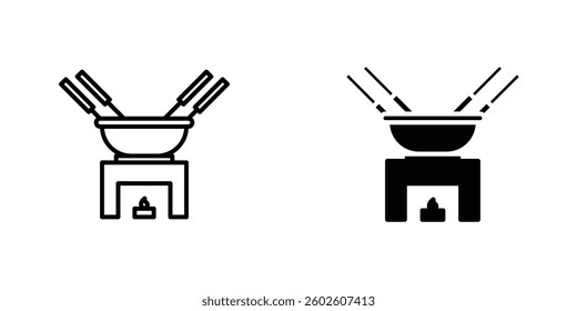 Fondue pot flat Icons in line outline and flat solid style on white background