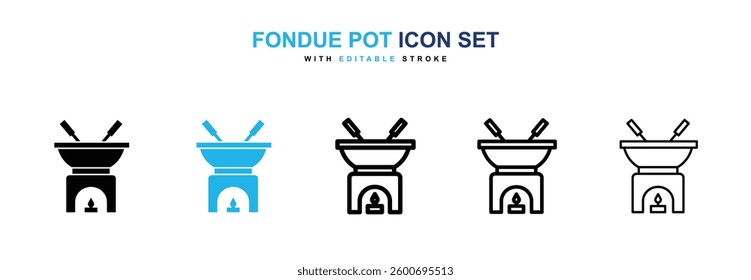 Fondue pot icons graphics set in black and blue colors