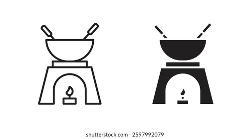 Fondue pot line icon vector set.