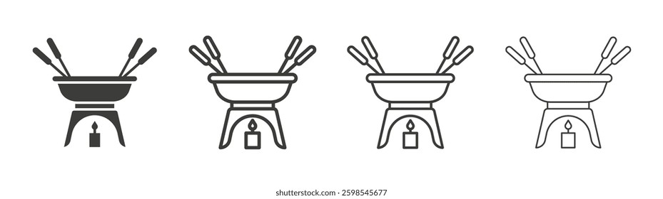 Fondue pot line icon vector illustration set.