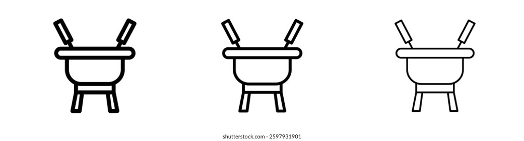 Fondue pot thin line vector icon set.