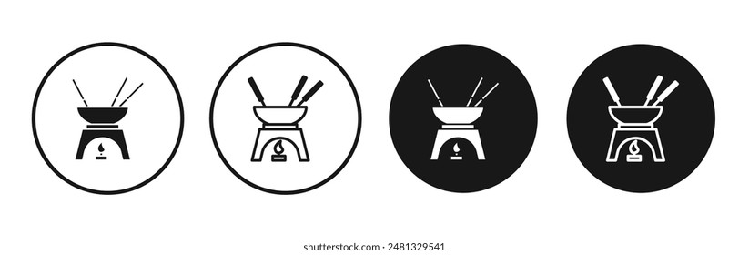 Fondue pot vector icon set black filled and outlined style.