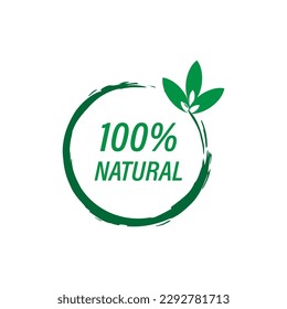 Font with 100 percent natural. Organic food. Vector illustration.