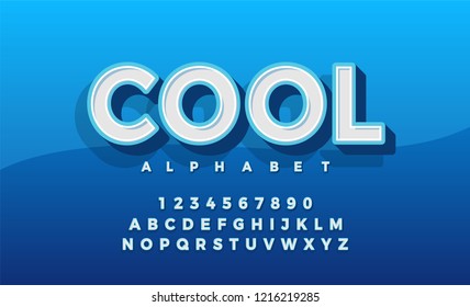 Font 3d Alphabet Retro Typeace. Typography classic style blue colur font set for logo, Poster, Invitation. vector illustrator