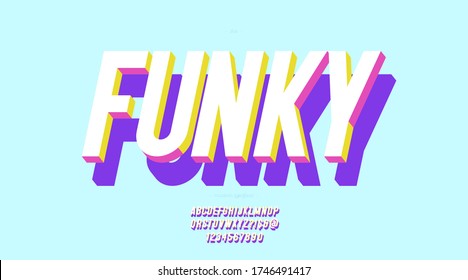Font 3d bold funky color style modern typography for poster, event decoration, motion, video, game, t shirt, book, banner. Cool typeface. Trendy alphabet. Vector 10 eps