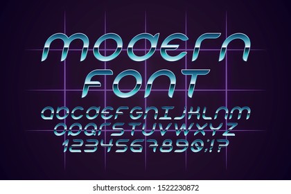 Font 80s vector. Gradient sunset, color transition, retro wave. Set of vector letters in retro style. Game design.