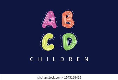 Font ABCD children's style. Colorful and hand drawn