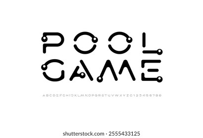 Font alphabet black modern, letters A, B, C, D, E, F, G, H, I, J, K, L, M, N, O, P, Q, R, S, T, U, V, W, X, Y, Z and numerals 0, 1, 2, 3, 4, 5, 6, 7, 8, 9, vector illustration 10EPS