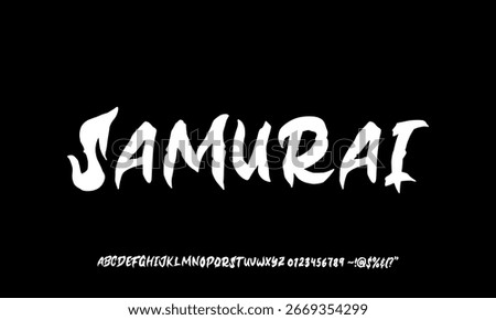 Font alphabet. capital letter set. Vector illustration. Handwritten alphabet.uppercase letter. Japan Samurai