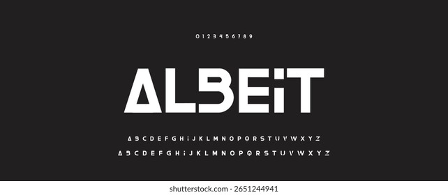 Alfabeto de fonte moderno criativo com pontos pretos, letras A, B, C, D, E, F, G, H, I, J, K, L, M, N, O, P, Q, R, S, T, V, W, X, Y, Z e algarismos 0, 1, 2, 3, 4, 5, 6, 7, 8, 9, ilustração vetorial 10EPS