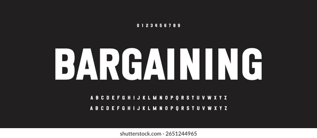 Alfabeto de fonte moderno criativo com pontos pretos, letras A, B, C, D, E, F, G, H, I, J, K, L, M, N, O, P, Q, R, S, T, V, W, X, Y, Z e algarismos 0, 1, 2, 3, 4, 5, 6, 7, 8, 9, ilustração vetorial 10EPS