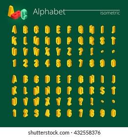 Font alphabet with drop shadow on background.  Flat illustration.  Isometric abc. 3d Letters, numbers and symbols. Three-Dimensional stock vector typography for headlines, posters etc