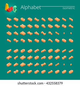 Font alphabet with drop shadow on background.  Flat Vector illustration.  Isometric abc. 3d Letters, numbers and symbols. Three-Dimensional stock typography for headlines, posters etc