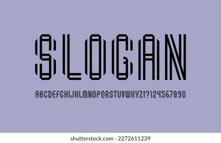 Font alphabet from the dual black line, letters and numbers made in two parallel paper ribbon, vector illustration 10EPS