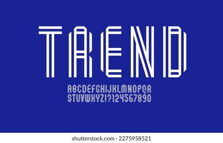Font alphabet from the dual white line, letters and numbers made in two parallel paper ribbon, vector illustration 10EPS