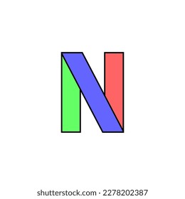 Font alphabet folded from colored paper, letter n, made in multi-colored ribbon, vector illustration 10EPS