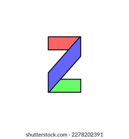 Font alphabet folded from colored paper, letter z, made in multi-colored ribbon, vector illustration 10EPS