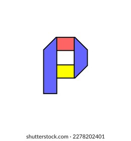 Font alphabet folded from colored paper, letter p, made in multi-colored ribbon, vector illustration 10EPS
